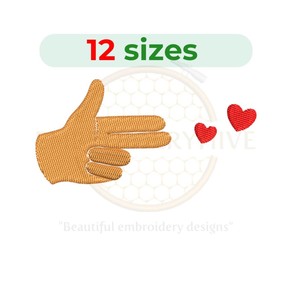 finger heart gun embroidery design hand gesture heart embroidery machine design instant download