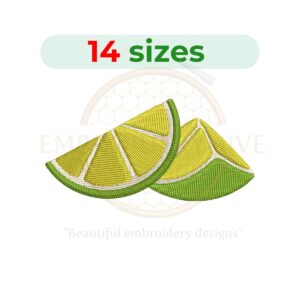 lemon slice embroidery design, citrus slice machine embroidery design 1 to 7.5 inch instant download