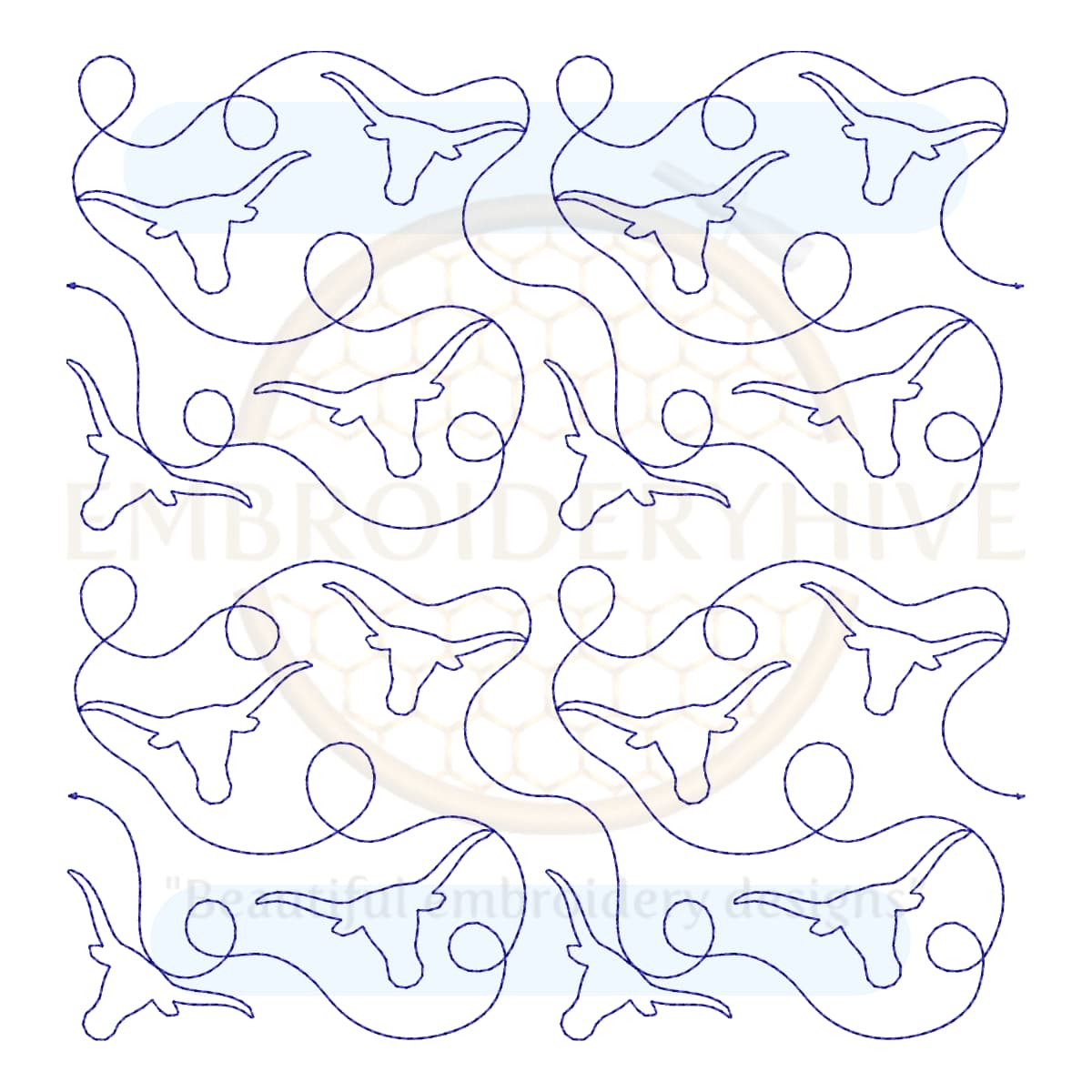 Longhorn End to End Quilting Embroidery Design - Image 2