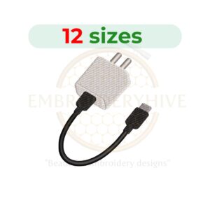 mobile charger embroidery design, phone charger machine embroidery design 2 to 7.5 inch instant download