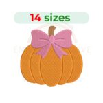 pumpkin with bow embroidery design, cute pumpkin machine embroidery design 1 to 7.5 inch instant download