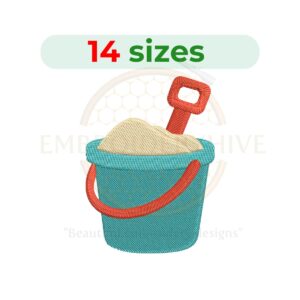 sand bucket embroidery design, beach toy machine embroidery design 1 to 7.5 inch instant download