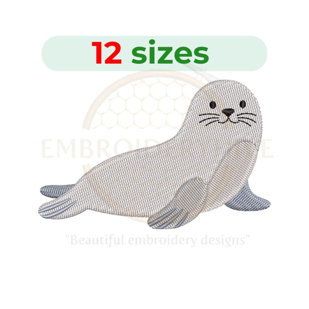 seal embroidery design, marine animal machine embroidery design 2 to 7.5 inch instant download