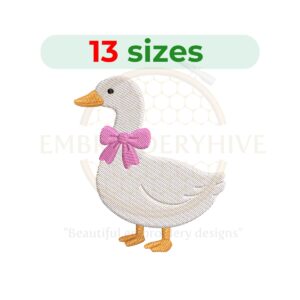 silly goose with bow embroidery design, cute goose machine embroidery design 1.5 to 7.5 inch instant download