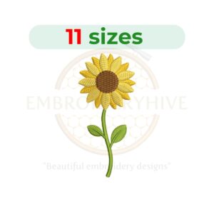 sunflower with stem embroidery design, sunflower flower machine embroidery design 2.5 to 7.5 inch instant download