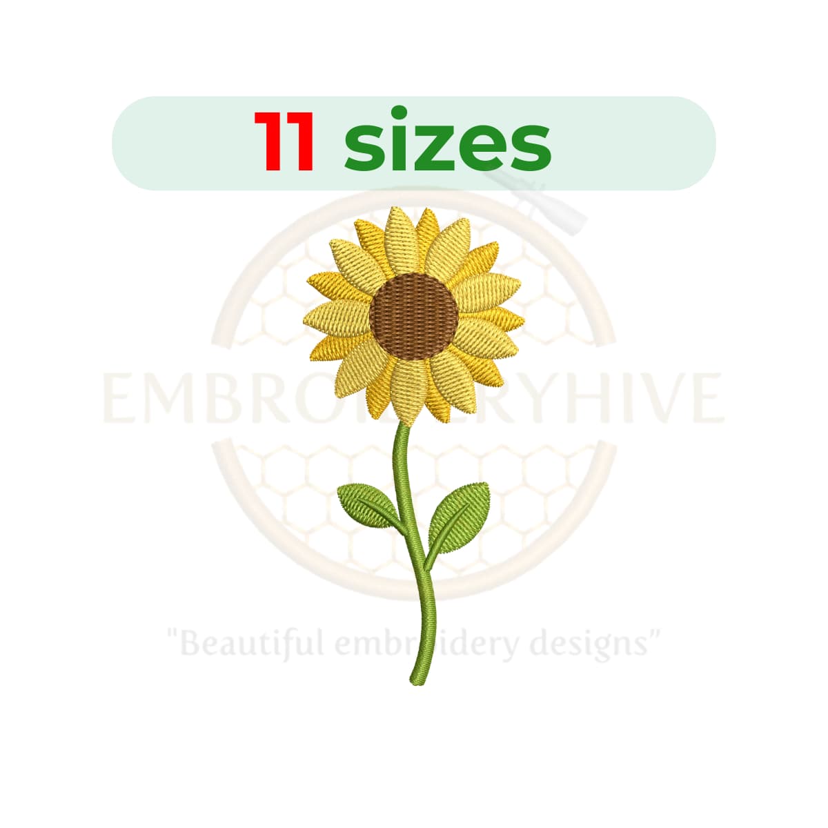 sunflower with stem embroidery design, sunflower flower machine embroidery design 2.5 to 7.5 inch instant download