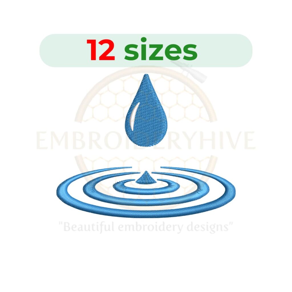 water drop embroidery design, water droplet machine embroidery design 2 to 7.5 inch instant download