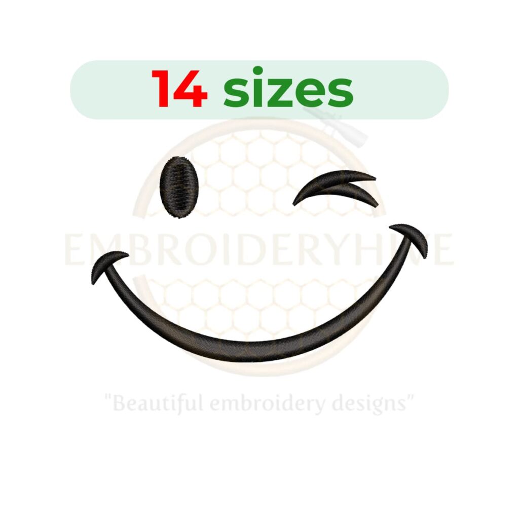 winking smiley face embroidery design emoji embroidery machine design happy face instant download