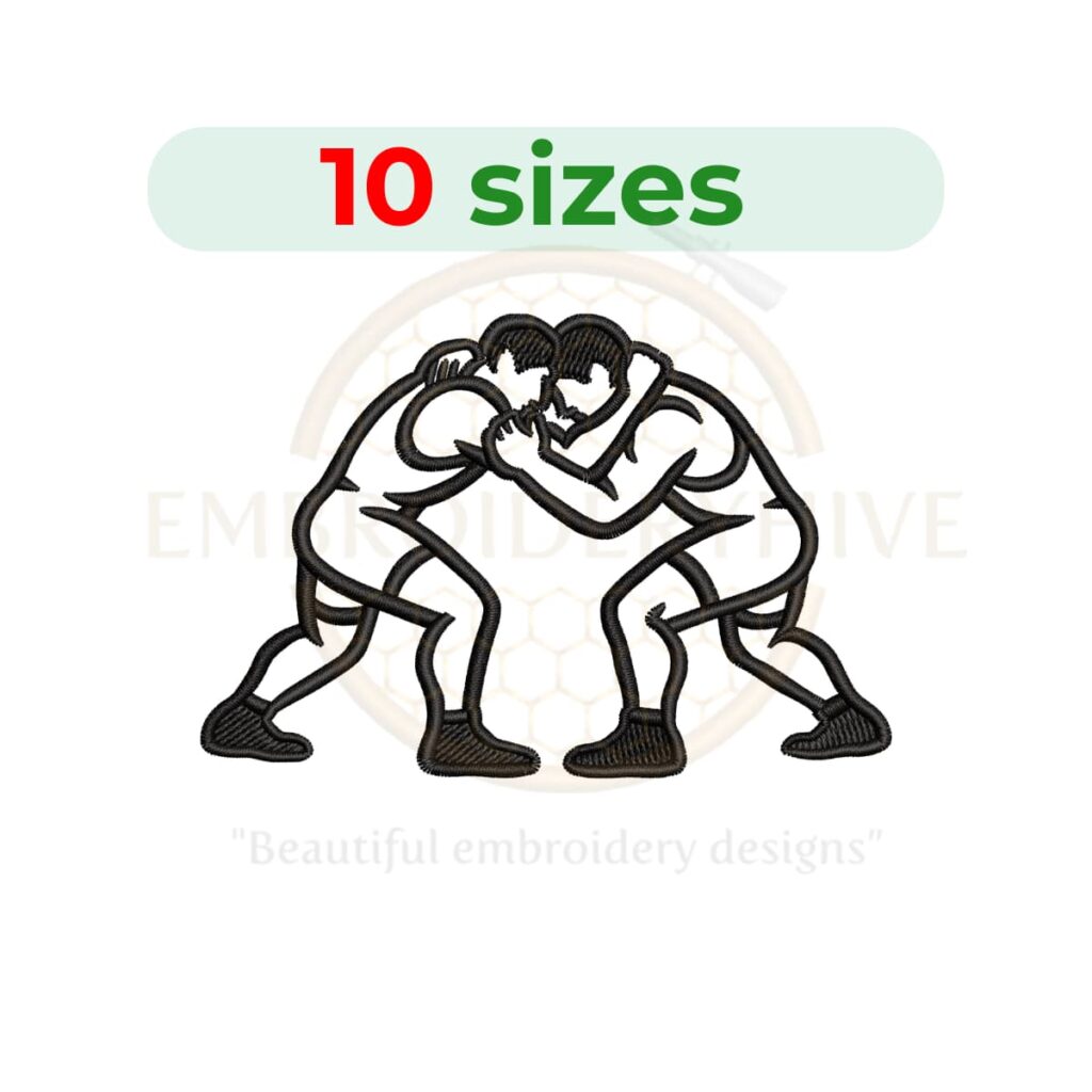 wrestlers outline embroidery design, wrestling machine embroidery design 3 to 7.5 inch instant download
