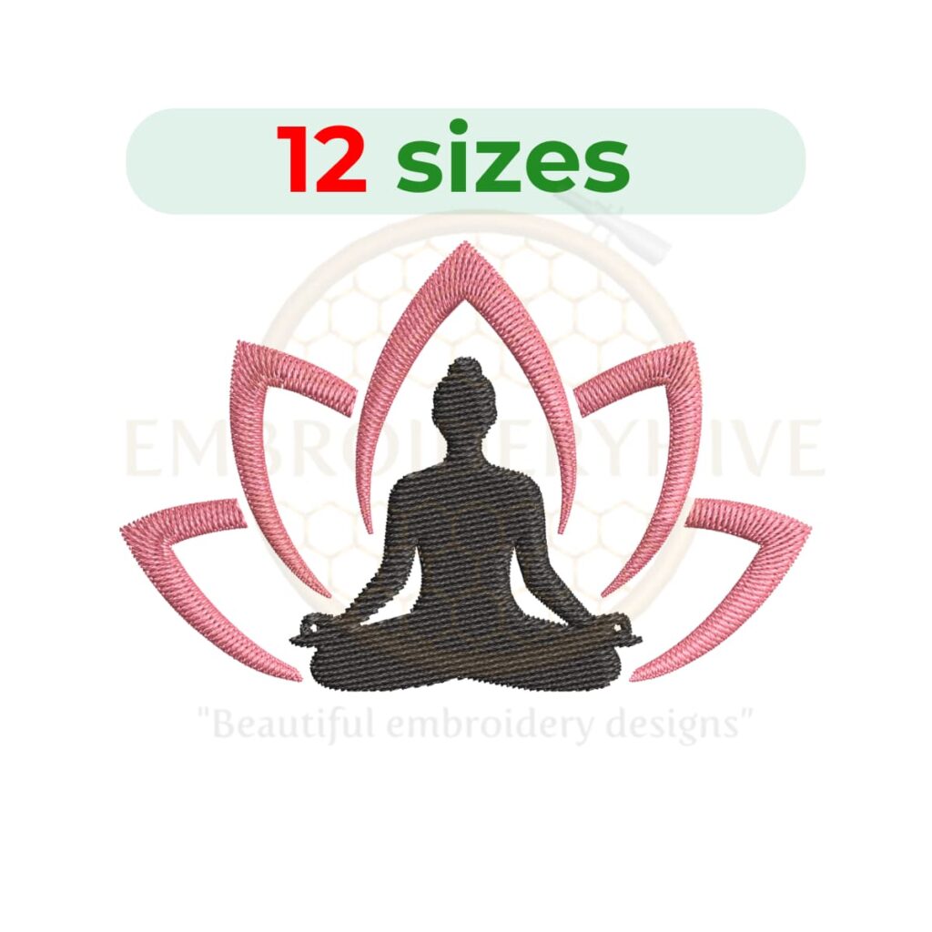 yoga meditation embroidery design, meditation pose machine embroidery design 2 to 7.5 inch instant download