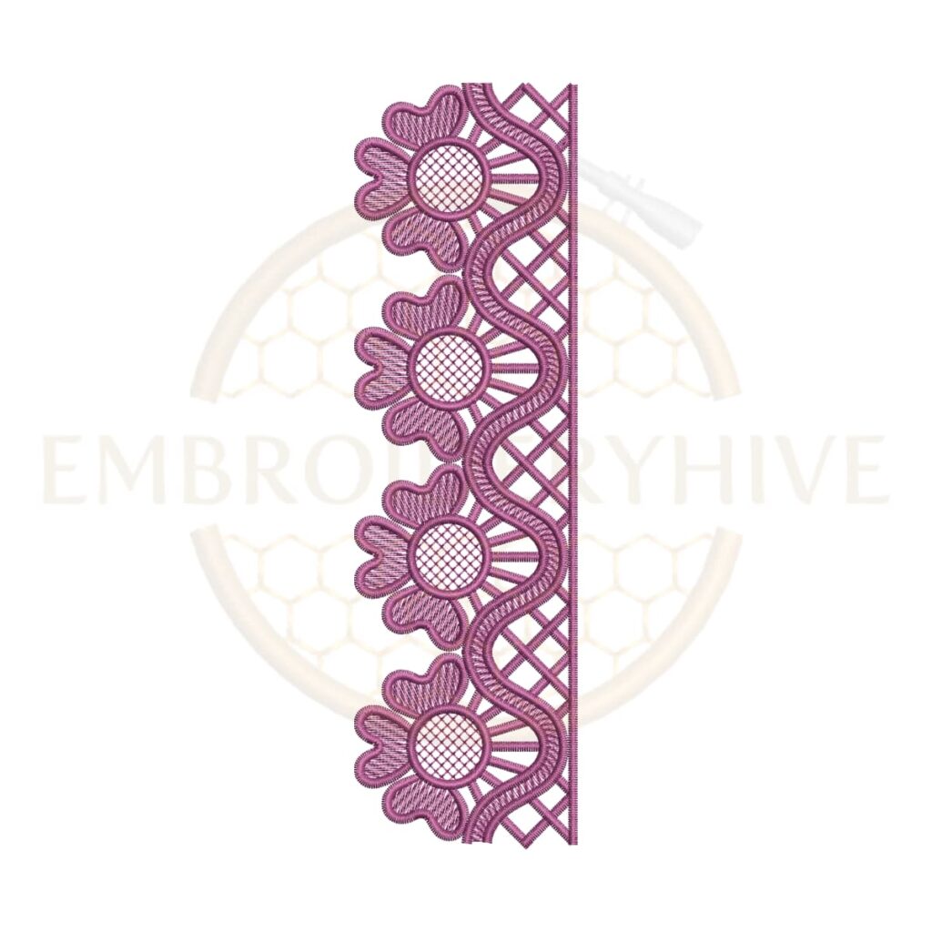 Royal Daisy Lace border embroidery design featuring elegant daisy flowers and decorative lace detailing for home decor and fashion embroidery projects.