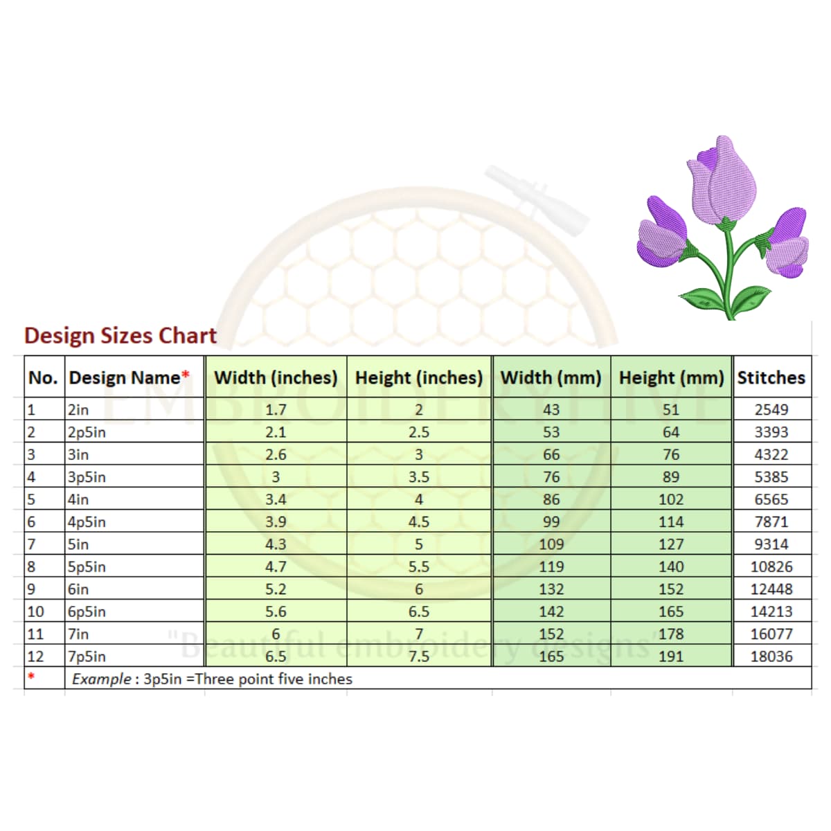 Sweet pea flower embroidery design - Image 2