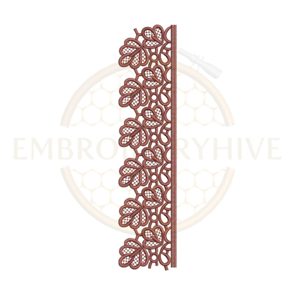 Heart Petal Floral Lace border embroidery design featuring elegant floral petals and decorative lace details in a long border style for home decor and clothing projects.