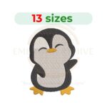 Baby penguin embroidery design for machine embroidery featuring a cute little penguin character, available in multiple sizes as an instant digital download.