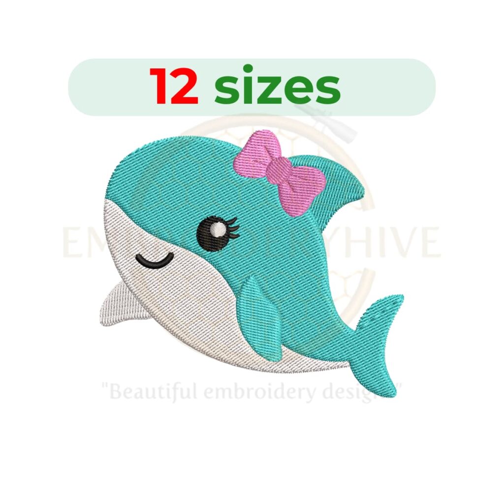 baby shark girl embroidery design cute shark embroidery machine design instant download