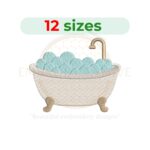 Bathtub embroidery design for machine embroidery featuring a classic bathroom tub illustration, available in multiple sizes as an instant digital download.