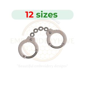 Handcuffs embroidery design featuring detailed linked metal cuffs in a machine embroidery pattern suitable for themed projects and accessories.