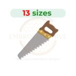 Handsaw embroidery design featuring a classic woodworking hand saw tool in a detailed machine embroidery pattern for DIY and craft projects.