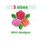 Mini rose cluster machine embroidery design featuring small floral roses in compact sizes from 1 to 2 inches, perfect for delicate embroidery projects and instant digital download.