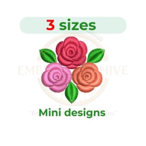 Mini rose cluster machine embroidery design featuring small floral roses in compact sizes from 1 to 2 inches, perfect for delicate embroidery projects and instant digital download.