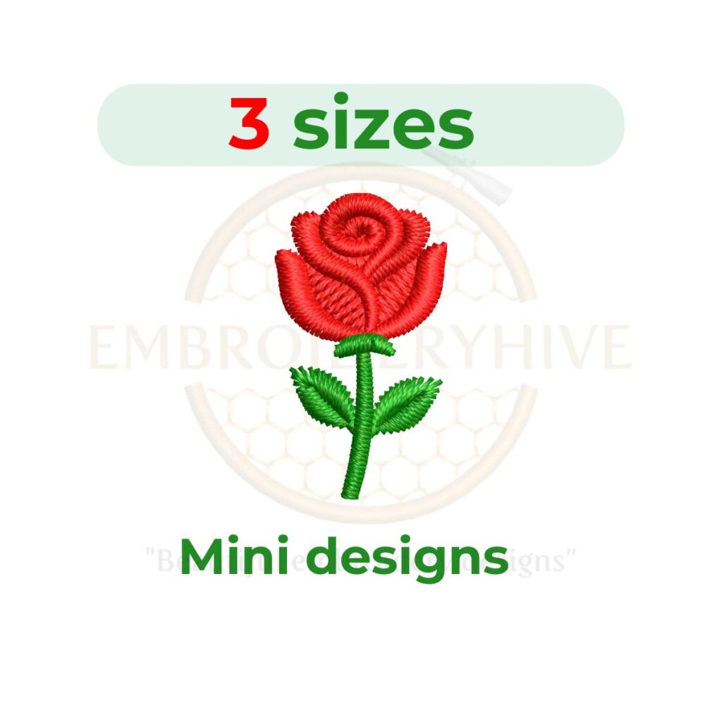 Mini rose machine embroidery design in small sizes from 1 to 2 inches, perfect for delicate floral embroidery projects, instant digital download for embroidery machines.