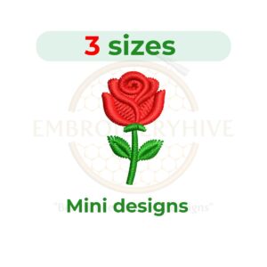 Mini rose machine embroidery design in small sizes from 1 to 2 inches, perfect for delicate floral embroidery projects, instant digital download for embroidery machines.