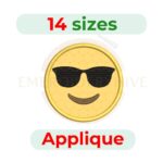 Smiley cool face applique embroidery design featuring a fun smiling face with sunglasses in a playful applique machine embroidery pattern.