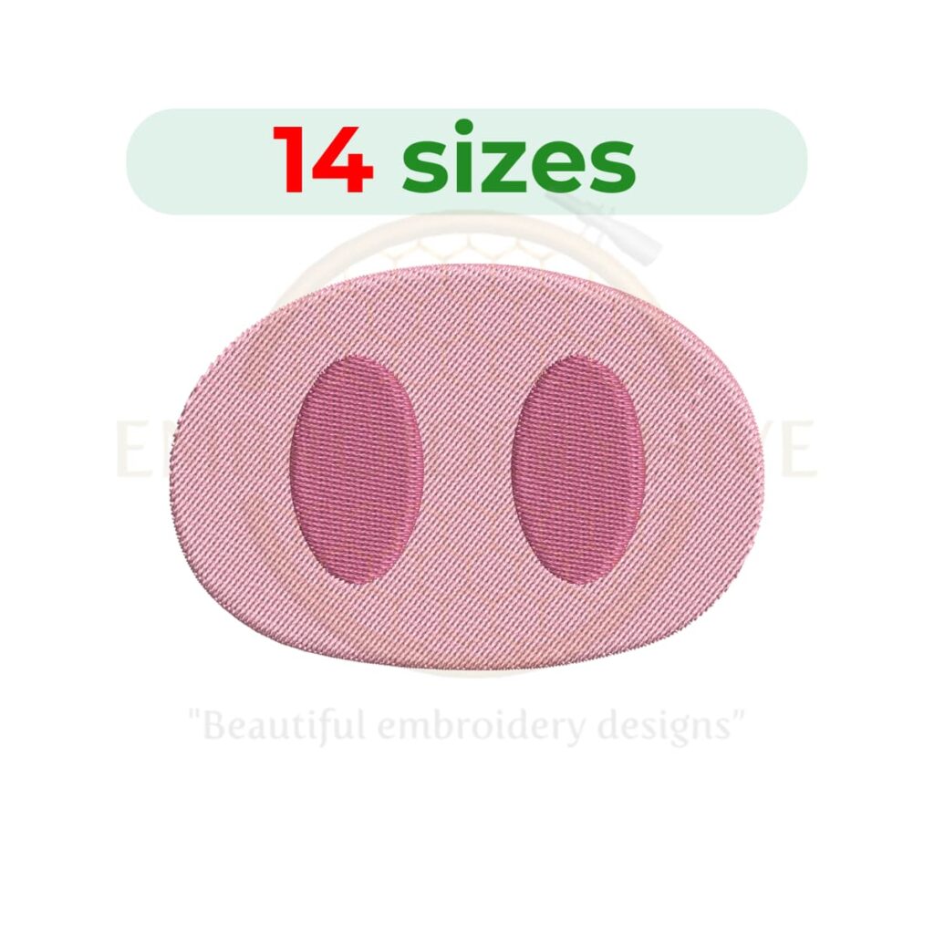 Pig nose embroidery design featuring a cute cartoon-style pig snout pattern in a fun machine embroidery design.