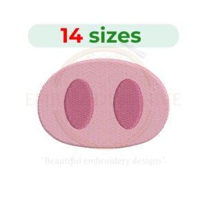 Pig nose embroidery design featuring a cute cartoon-style pig snout pattern in a fun machine embroidery design.