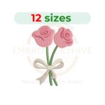 Rose with bow embroidery design for machine embroidery featuring an elegant floral rose tied with a decorative bow, available as an instant digital download.