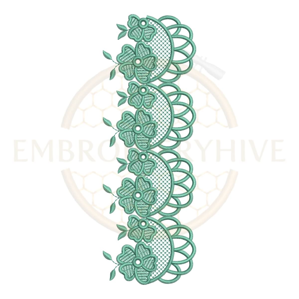 Clover Blossom Lace border embroidery design for machine embroidery, instant download digital floral lace border pattern for home décor and clothing projects.
