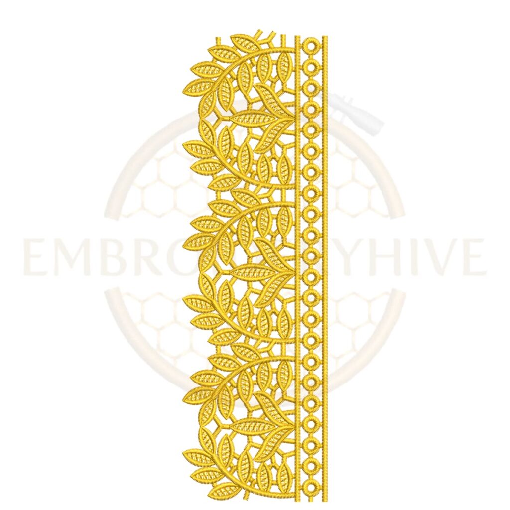 Leaf Vine Lace border embroidery design for machine embroidery, instant download digital leaf vine lace border pattern for home décor and clothing projects.