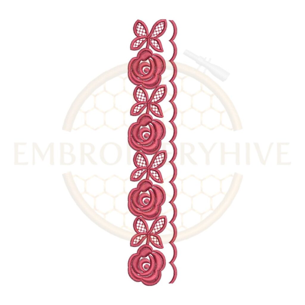 Rose Chain Lace border embroidery design for machine embroidery, instant download digital floral lace border pattern for home décor and clothing projects.