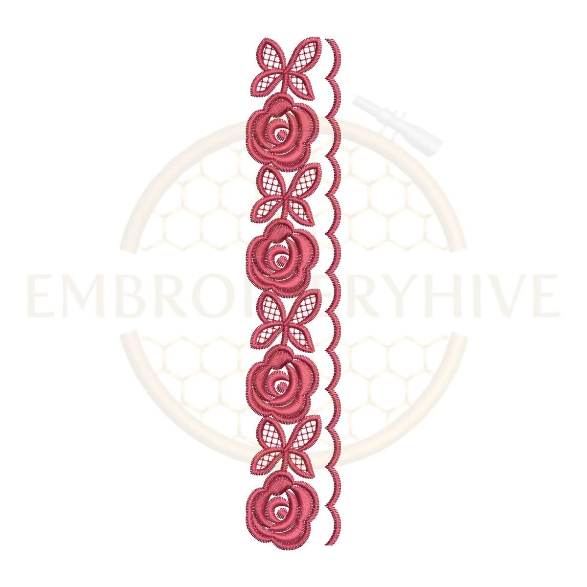 Rose Chain Lace border embroidery design for machine embroidery, instant download digital floral lace border pattern for home décor and clothing projects.