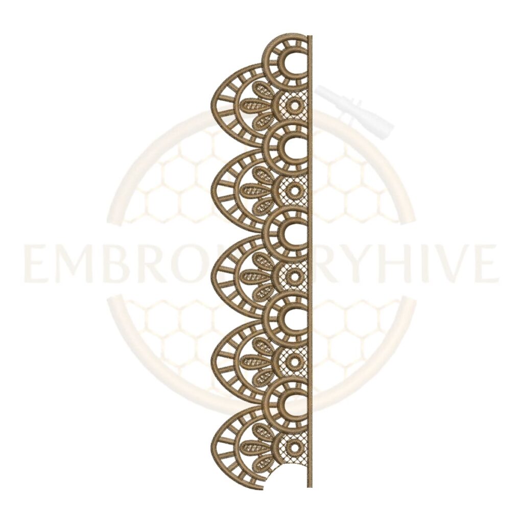 Royal Fan Lace border embroidery design for machine embroidery, instant download digital lace border pattern for home décor and clothing projects.