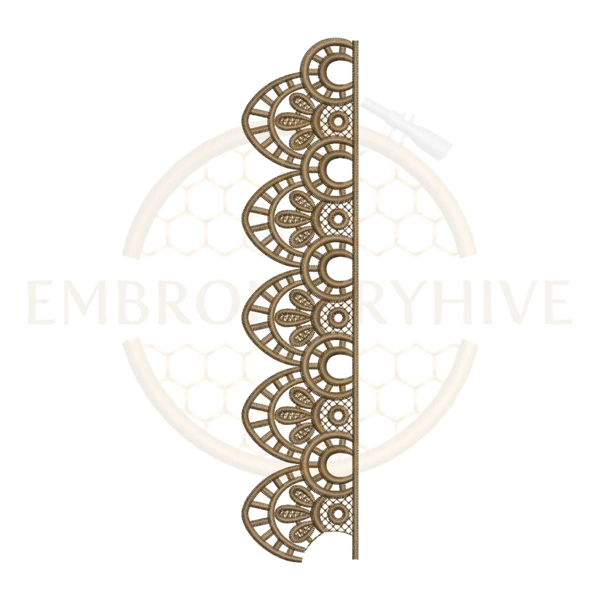 Royal Fan Lace border embroidery design for machine embroidery, instant download digital lace border pattern for home décor and clothing projects.