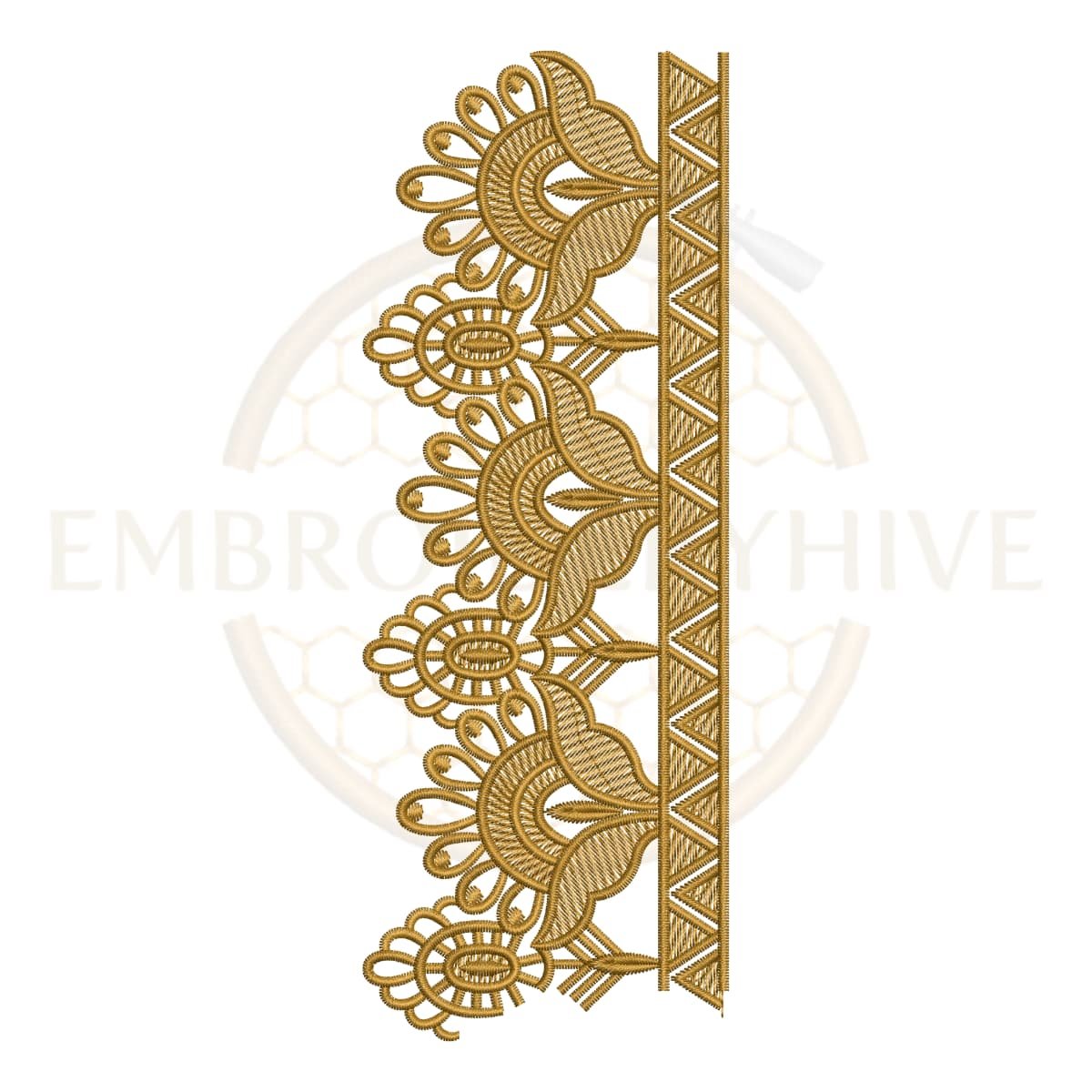 Royal Lotus Lace border embroidery design for machine embroidery, instant download digital lotus floral lace border pattern for home décor and clothing projects.