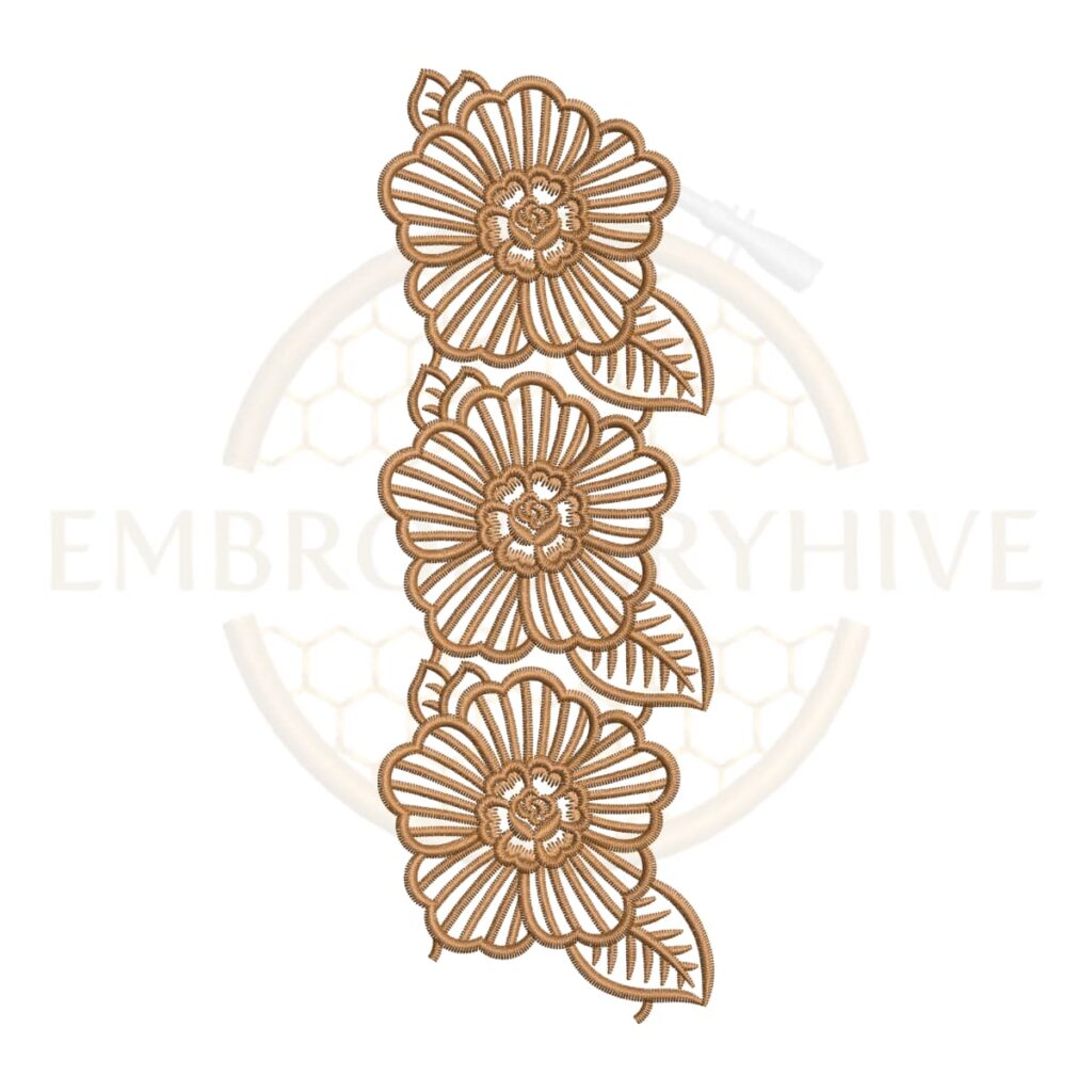 Sunburst Flower Lace border embroidery design for machine embroidery, instant download digital floral lace border pattern for home décor and clothing projects.