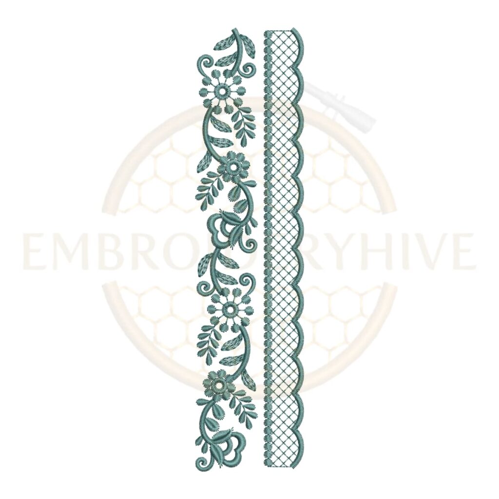 Vintage Floral Vine Lace border embroidery design for machine embroidery, instant download digital floral vine lace border pattern for home décor and clothing projects.