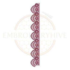 Burgundy Fan Lace border embroidery design for machine embroidery, instant download digital fan lace border pattern for home décor and clothing projects.