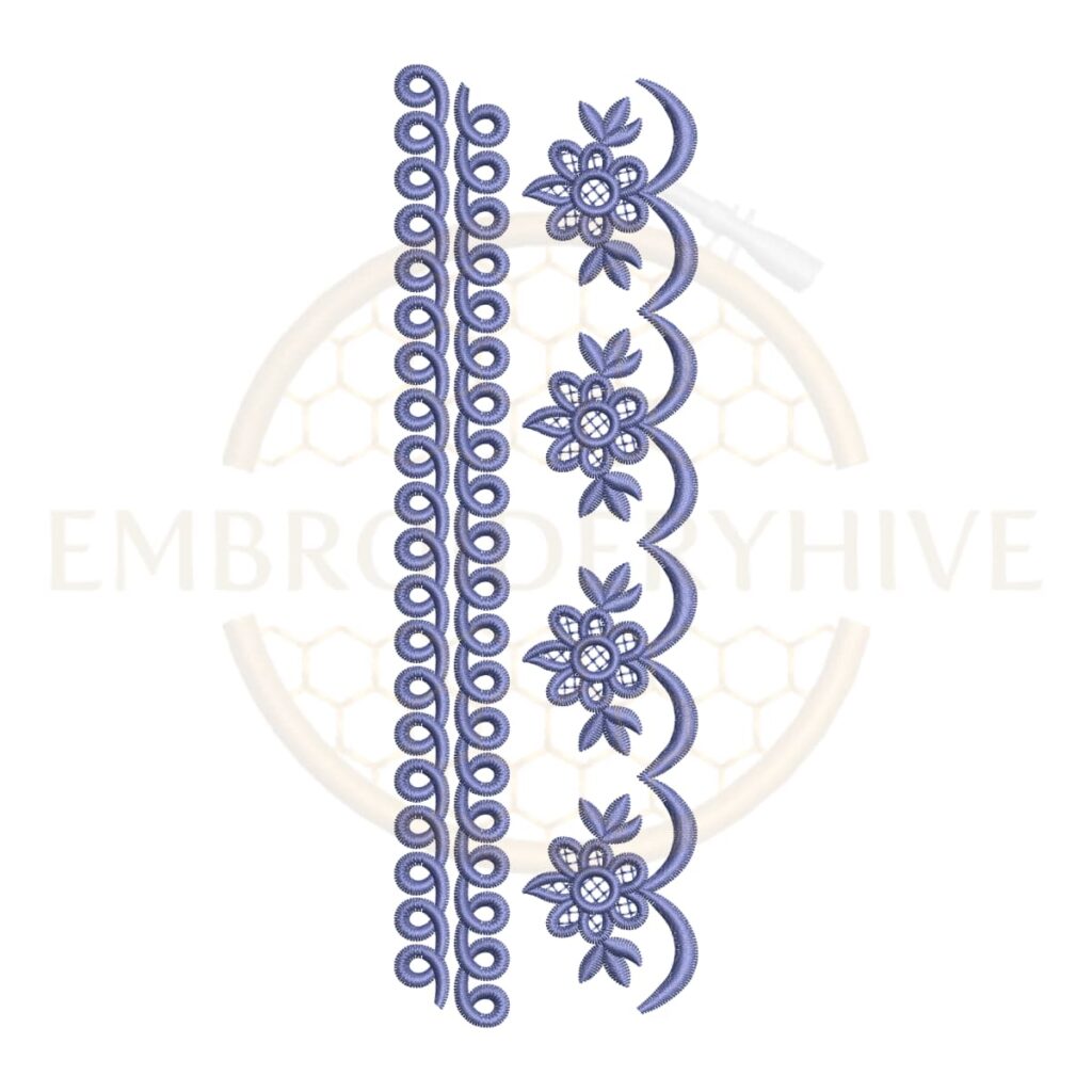 Rose Garden Lace border embroidery design for machine embroidery, instant download digital floral lace border pattern for home décor and clothing projects.