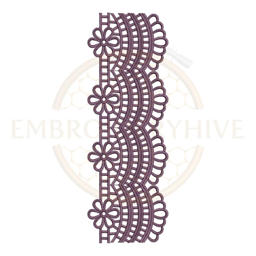 Daisy Wave Lace border embroidery design for machine embroidery, instant download digital floral lace border pattern for home décor and clothing projects.