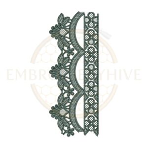 Decorative Floral Scallop Lace border embroidery design for machine embroidery, instant download digital floral lace border pattern for home décor and clothing projects.