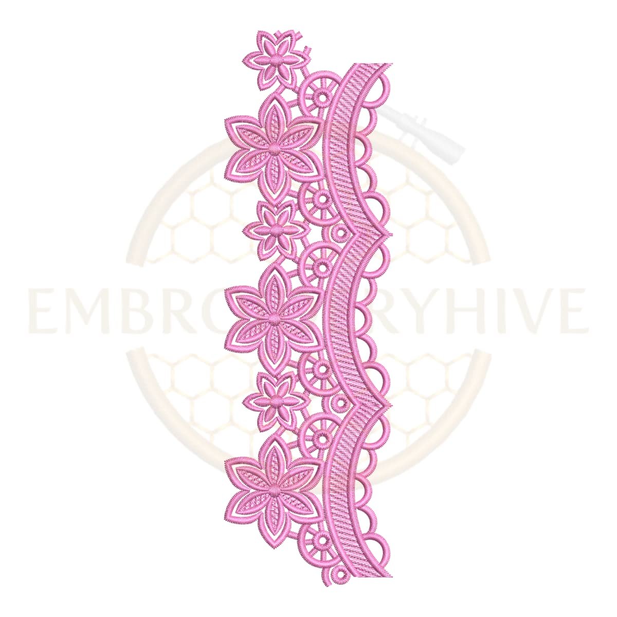 Elegant Blossom Scallop floral border embroidery design for machine embroidery, instant download digital scalloped floral lace border pattern for home décor and clothing projects.