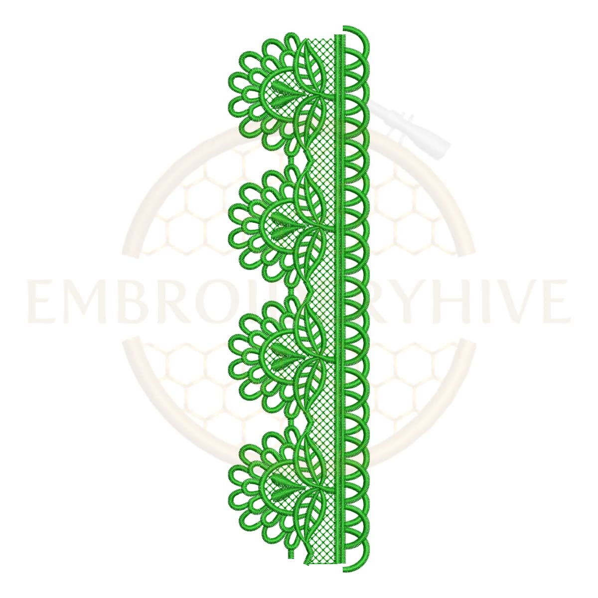 Scallop Floral Lace border embroidery design for machine embroidery, instant download digital scalloped floral lace border pattern for home décor and clothing projects.