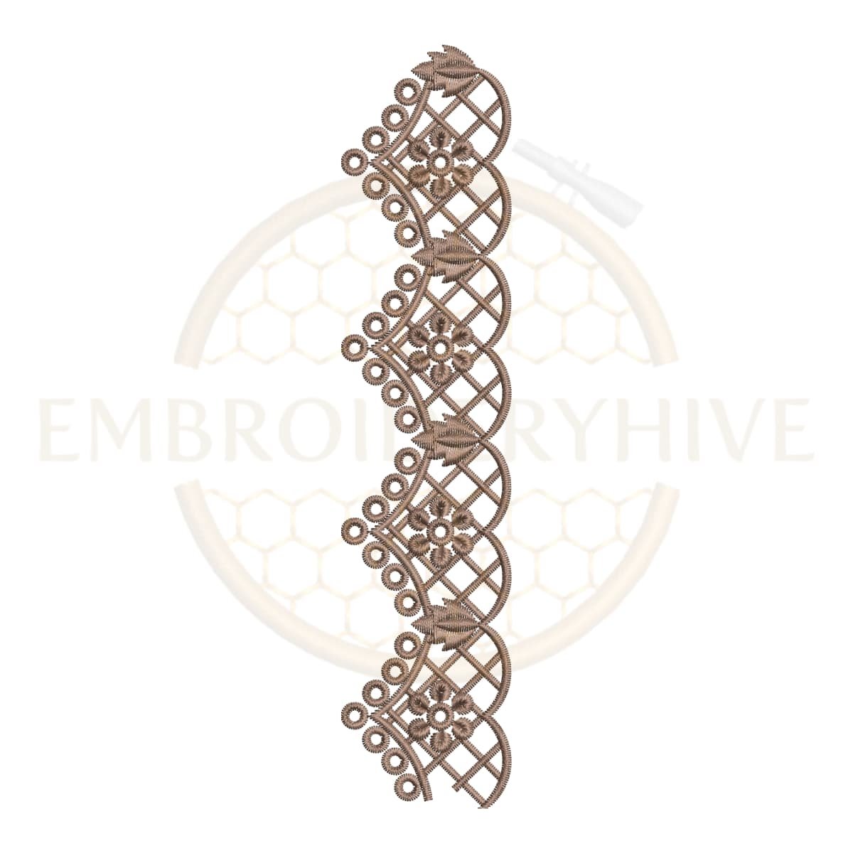 Vintage Floral Trellis border embroidery design for machine embroidery, instant download digital floral trellis lace border pattern for home décor and clothing projects.