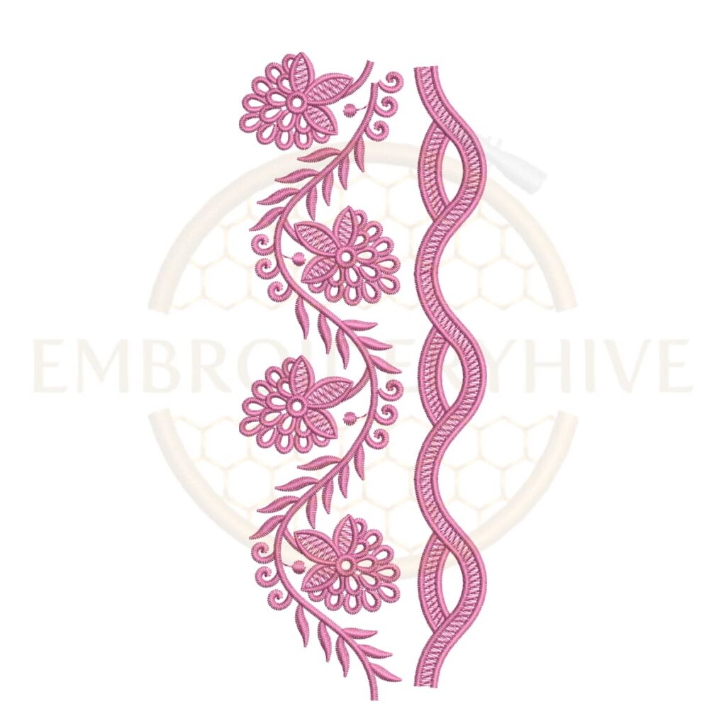Floral Border Embroidery Design Daisy Vine Lace (E-1129) machine embroidery pattern for tablecloths, curtains, pillow covers, dresses, and home décor. Instant digital download in DST, PES, JEF, EXP, HUS, PEC, VIP, PCS, CSD, VP3, and XXX formats.