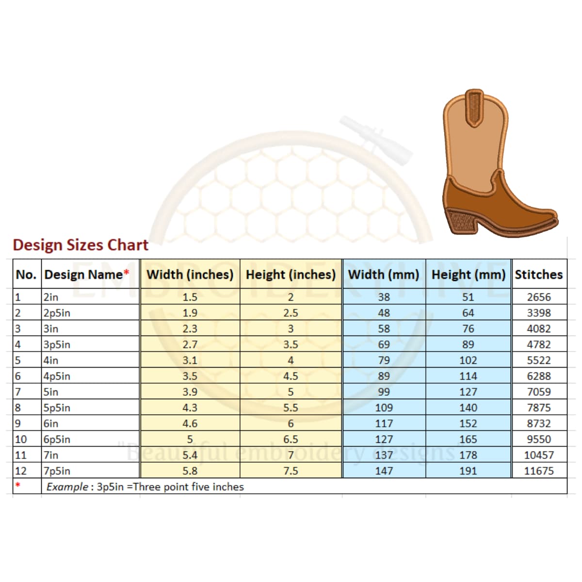 Cowboy Boot Applique Embroidery Design (2–7.5 inch) - Image 3