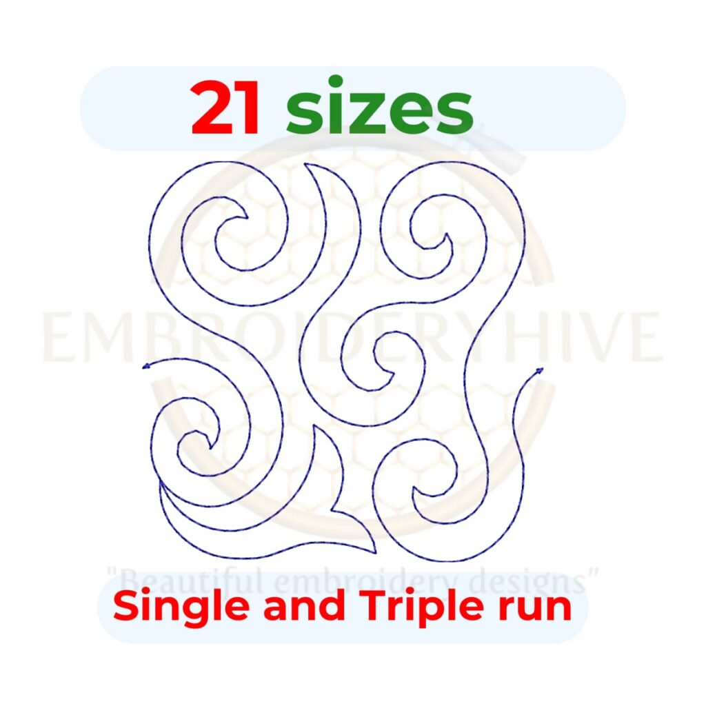 Swirl End to End Quilting Embroidery Design edge to edge quilt block pattern for embroidery and longarm quilting machines, instant digital download.