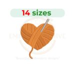 Crochet heart embroidery design for machine embroidery featuring a heart with a crochet-inspired texture and style, available in multiple sizes as an instant digital download.